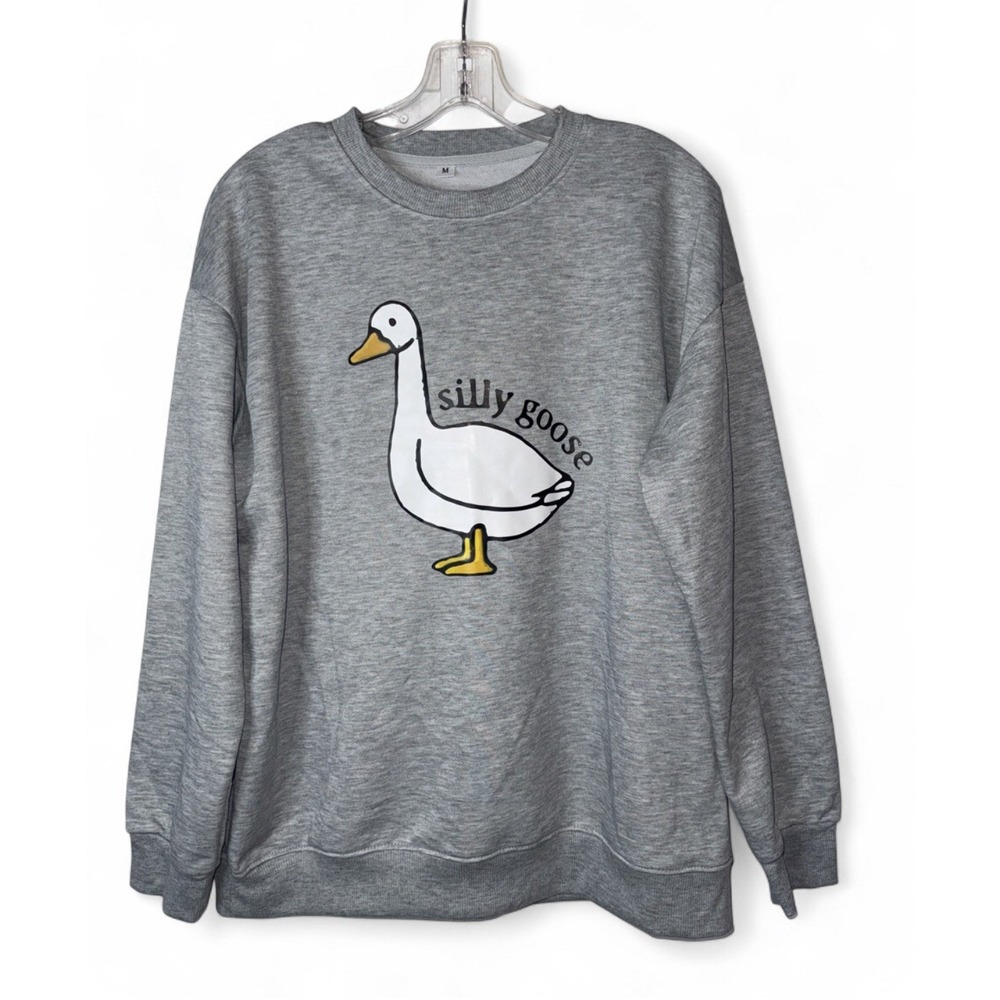 Silly Goose Sweatshirt Womens M Gray Goose Graphic Funny Meme Novelty Crewneck